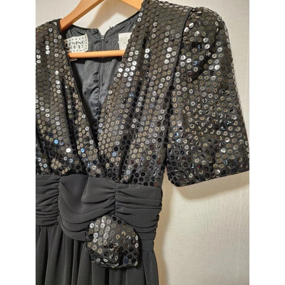 80s 90s Womens Vintage Jumpsuit Black Sequins Size 5/6 Wide Leg - Picture 4 of 8